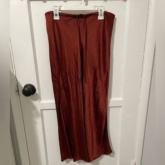Madewell Drawstring Midi Slip Skirt in Rust - Picture 2 of 3